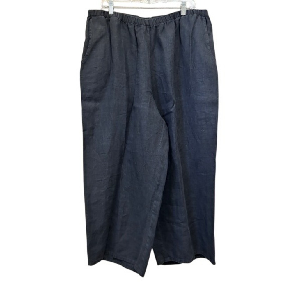 Flax Large Linen Wide Leg Pants Black Pockets Lagenlook Coastal Whimsigoth